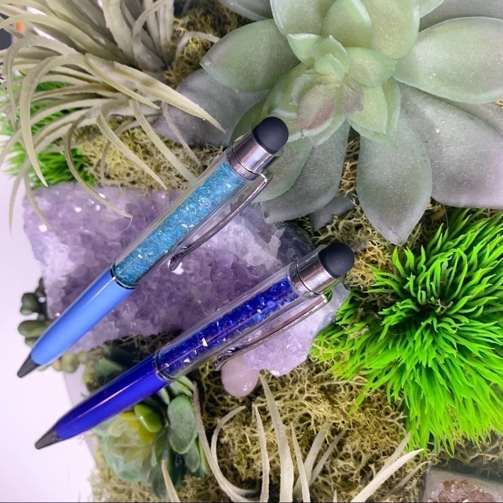 Two New Crystal filled stylus clip on pens black